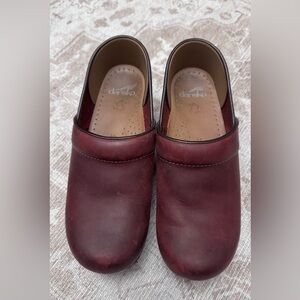 Dansko Deep Red Leather Clogs